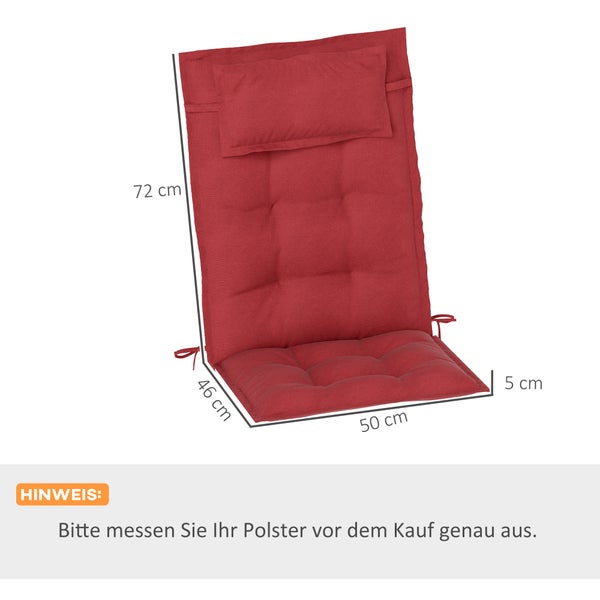 Outsunny 2er Set Auflage für Sonnenliege Wasserabweisend Liegenauflage für Gartenliege Polsterauflage für Strandliege Liegestuhl Kissen Polster für Gartenmöbel Auflagen 50x116x5 cm, Weinrot