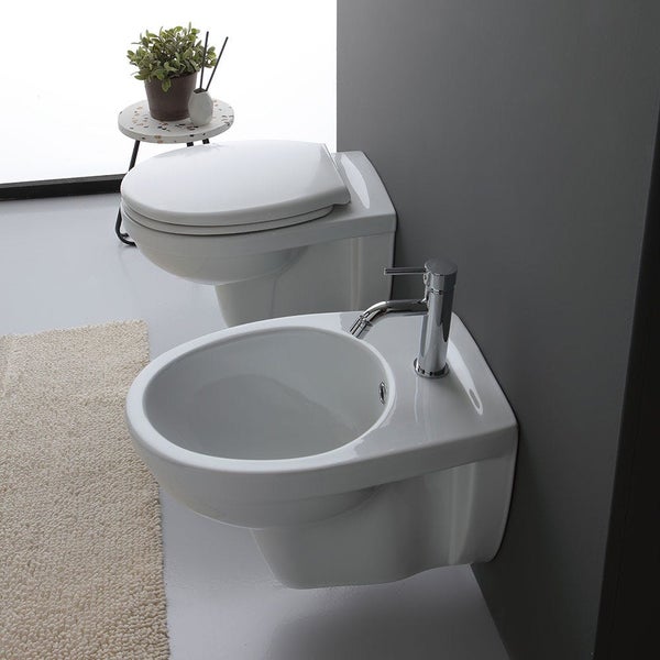 Set aus WC und Bidet, wandhängend, glänzend weiß | Cipro