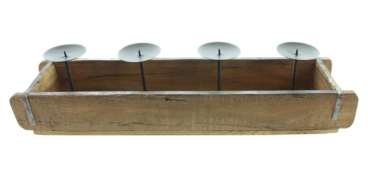 FRANK FLECHTWAREN | Kerzenhalter Ziegelform, HOLZ, METALL, 56 x 14 x 14 cm