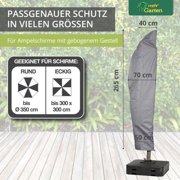 Mehr Garten Sonnenschirm Schutzhülle I Abdeckung Gartenmöbel Winterfest I Gartenmöbel Abdeckung Wasserdicht I UV-beständig & wetterfest I 265x40/70/50 cm I Oxford 600D Gewebe