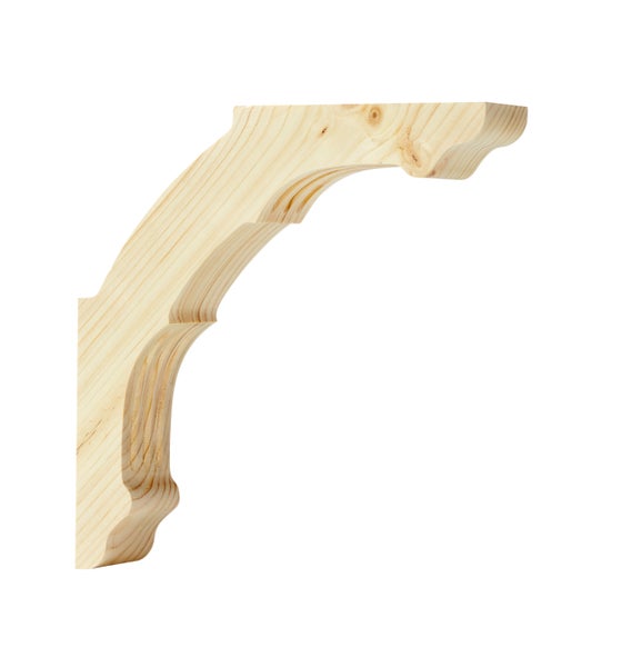Dekorative Holzkonsole aus Kiefernholz in geschwungener Form für Regal oder Wandmontage