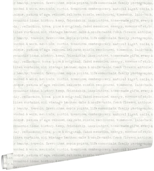 ESTAhome Tapete Texte Grau auf weißem meliertem Hintergrund - 53 cm x 10.05 m - 148339