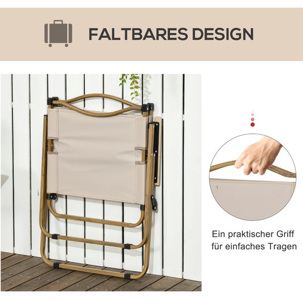 Outsunny Campingstuhl 2er Set faltbarer Gartenstuhl mit Stahlrahmen, Holzoptik, Klappsessel für Pool, Strand, Oxford, Khaki