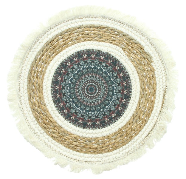 FRANK FLECHTWAREN | Untersetzer Mandala, TEXTIL, SEEGRAS, Ø 38 cm