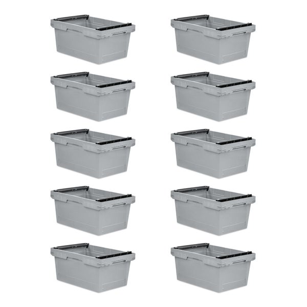 PROREGAL SparSet 10x Conical Mehrweg-Stapelbehälter mit Stapelbügel Grau HxBxT 27,3 x 40 x 60 cm 47 Liter Lagerbox Eurobox Transportbox