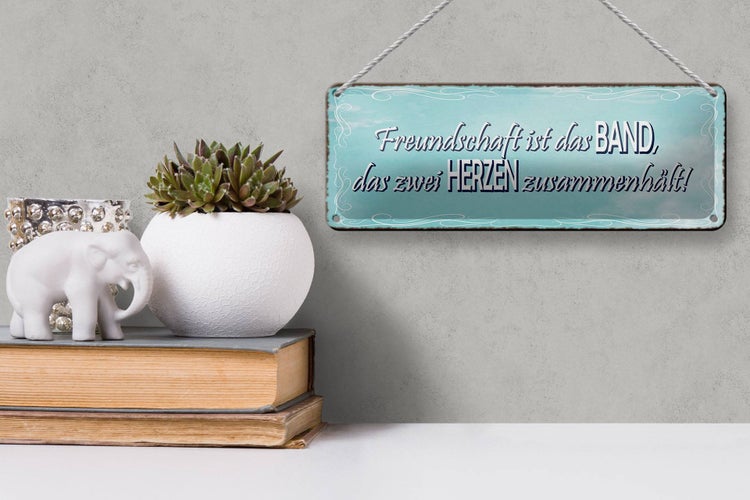 Blechschild Spruch 27x10cm Freundschaft Band zwei Herzen Dekoration