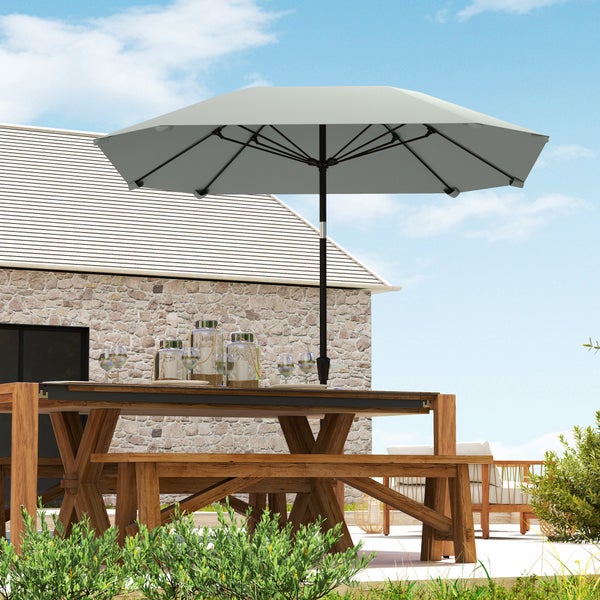Outsunny Sonnenschirm Ø233 cm, Sonnenschirm mit Knickfunktion, achteckig Balkonschirm Strandschirm windfest stabil Marktschirm Kurbelschirm Sonnenschutz für Strand Balkon Terrasse Garten, Dunkelgrau