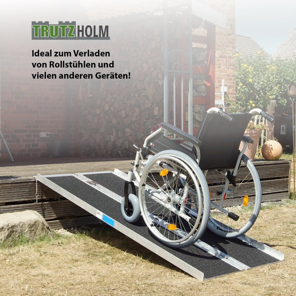 TRUTZHOLM Rollstuhlrampe klappbar 184 cm Traglast 272 kg Alu grau schwarz beschichtet Auffahrrampe
