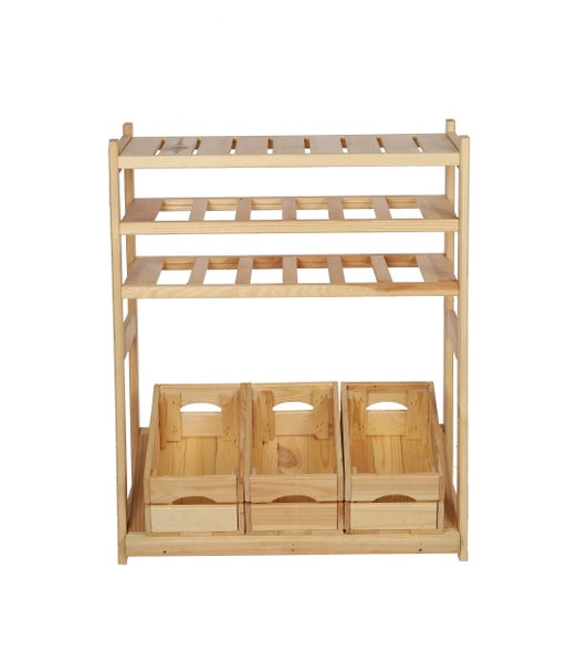 PROREGAL Getränkekisten- & Weinregal SPREEWALD HxBxT 86x70x33cm 12 Flaschen auf 2 Ebene + 1 Ebene für Kisten + Ablage Massives Kiefernholz Natur