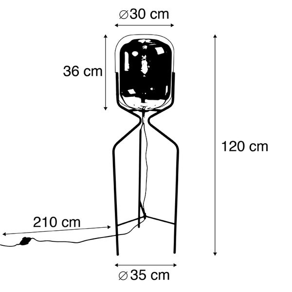 Skizze einer Stehlampe mit Maßangaben