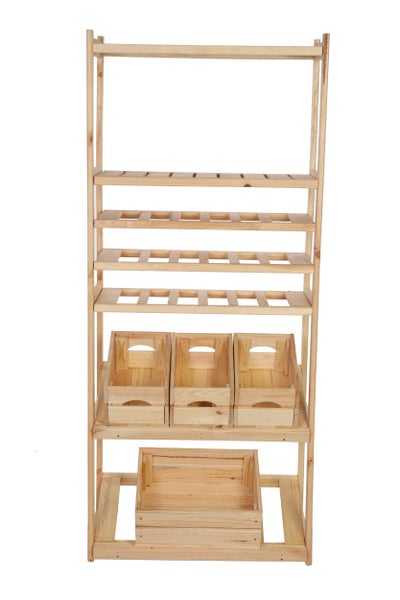 PROREGAL Getränkekisten- & Weinregal SPREEWALD HxBxT 163x70x33cm 18 Flaschen auf 3 Ebenen + 2 Ebenen für Kisten + 2 Ablagen Massives Kiefernholz Natur