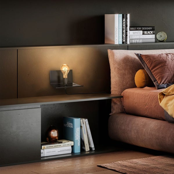 Wandlampe - schalter, mit Stecker, mit Ablage, E27 Fassung, schwarz