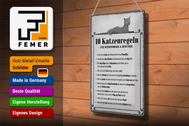 Blechschild Spruch 20x30cm 10 Katzenregeln ich bin der Boss