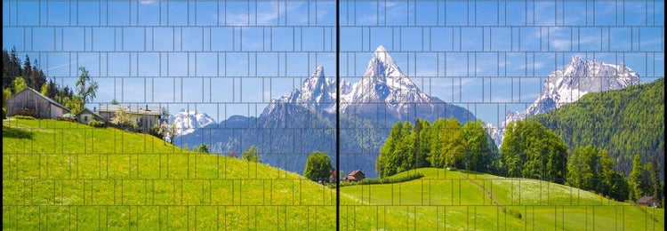 Doppelstabmattenzaun mit Berglandschaft Motiv