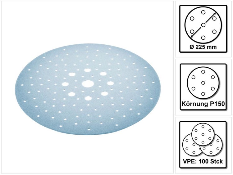 Festool STF D225/128 Schleifscheibe Granat P150 225 mm 100 Stk. ( 4x 205659 ) für Langhalsschleifer PLANEX