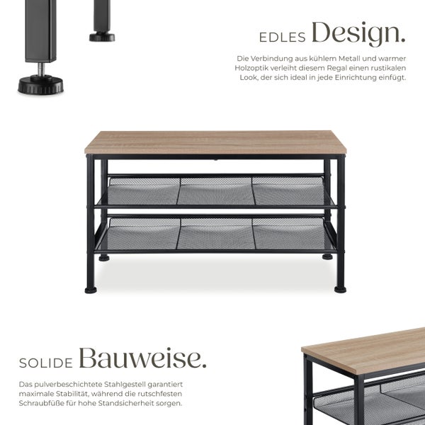 Regal mit Holzoptik und zwei Ablageflächen aus Metallgitter