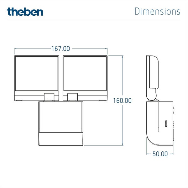 Theben 1020802 theLeda S17-100 WH LED-Strahler I integrierter Bewegungsmelder I weiß I 17 W I Wandmontage I Lichtfarbe 4000 K I Erfassungswinkel 180° I 10 m Reichweite I schwenkbar