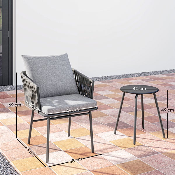 Gartenmöbel-Set mit Stuhl und Tisch mit Abmessungsangaben
