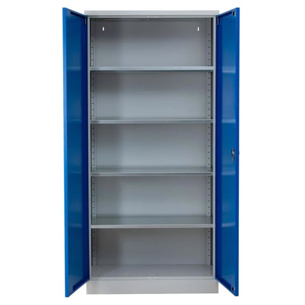 PROREGAL Stahlschrank Bee 4 Fachböden HxBxT 195 x 92 x 50 cm Pulverbeschichtetes & Verstärktes Fachbodenmaterial Grau & Blau
