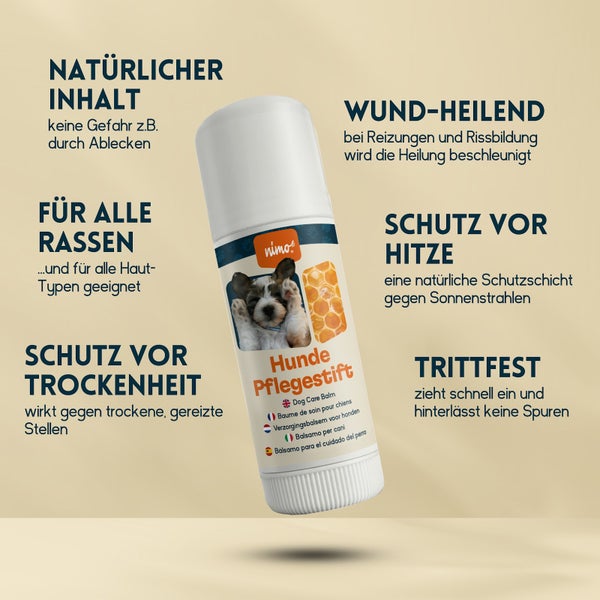 nimo® Hunde Pflegestift • mit Bienenwachs und Propolis gegen gereizte und trockene Stellen
