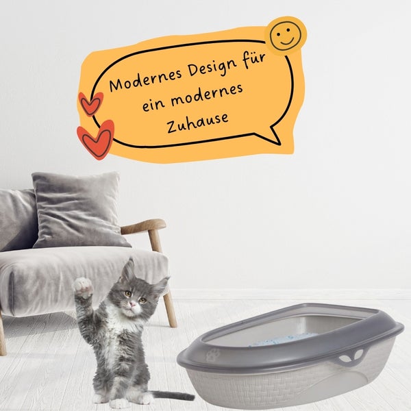 Katzentoilette XXL 60 cm Rattan Optik Katzenklo Katzen Schalen Toilette WC Rand