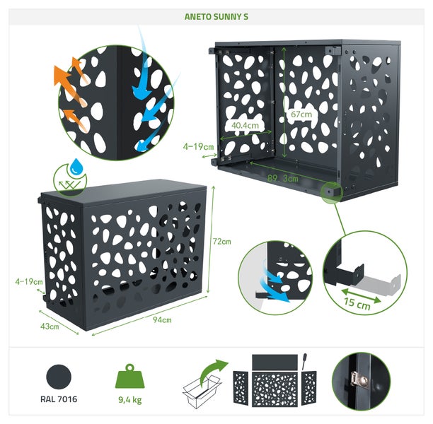 Aneto Sunny S Abdeckung mit Maßangaben