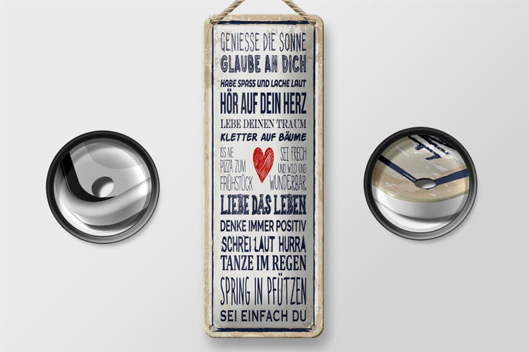 Blechschild Spruch 10x27 cm genieße die Sonne Dekoration