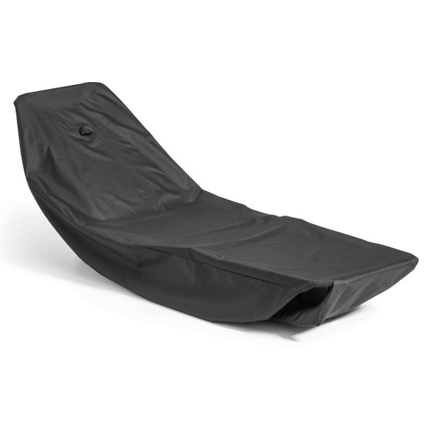 Schwarze Schutzhülle für Gartenliege aus wetterfestem Material.