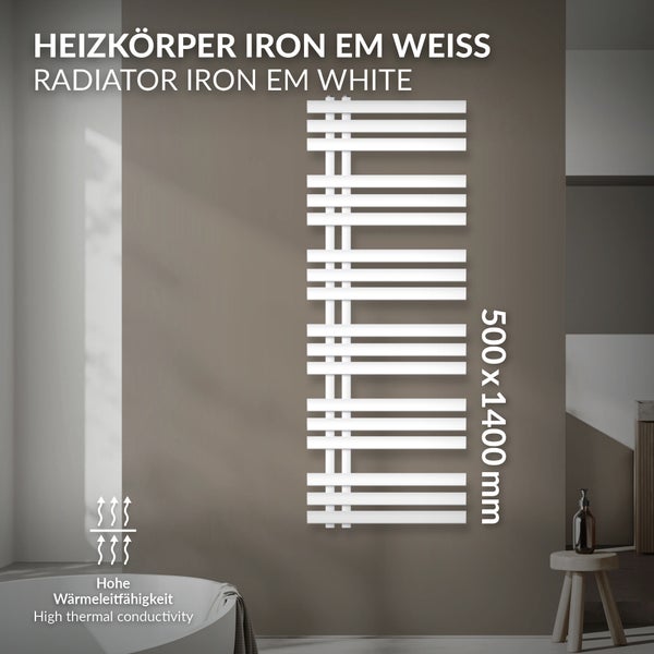 ECD Germany Iron EM Design Badheizkörper - 500 x 1400 mm - Weiß - Designheizkörper Paneelheizkörper Heizkörper Handtuchwärmer Handtuchtrockner Heizung Radiator