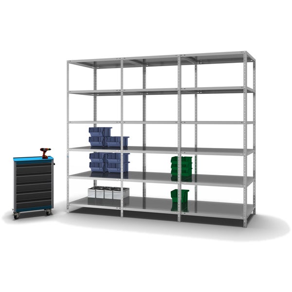 PROREGAL Fachbodenregal Schraubsystem Medium-Duty Grundregal HxBxT 250 x 100 x 80 cm 6 Ebenen Fachlast 200 kg Beidseitig Nutzbar Verzinkt