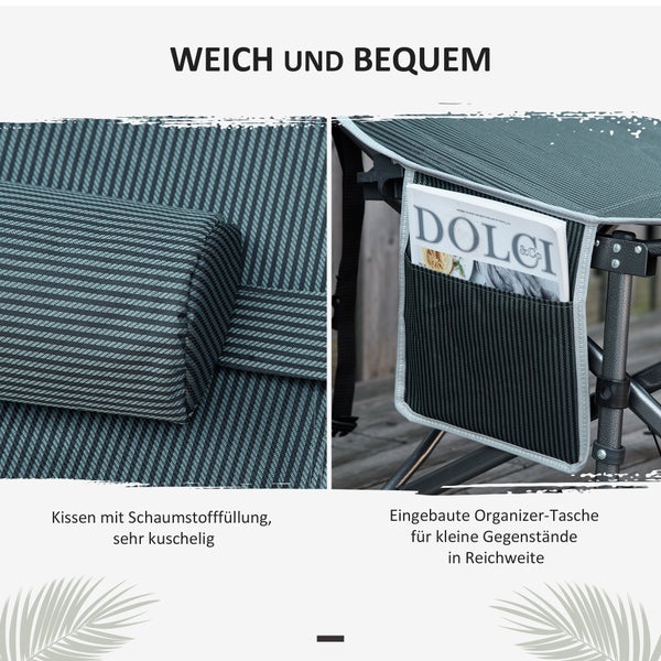 Outsunny Campingbett klappbar Feldbett Klappbett mit Kopfkissen Seitentasche Matratze Gästebett bis 150 kg belastbar Reisen Outdoor Oxford Grau 188 x 64,5 x 53 cm