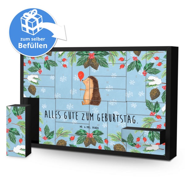 Mr. & Mrs. Panda Befüllbarer Adventskalender Igel Luftballon - Blau Pastell