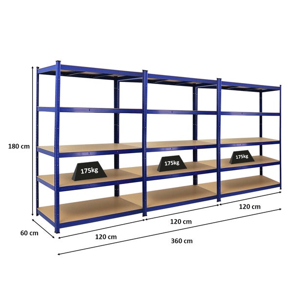 PROREGAL Mega Deal 3x Schwerlastregal Taurus HxBxT 180 x 120 x 60 cm Fachlast 175 kg Blau
