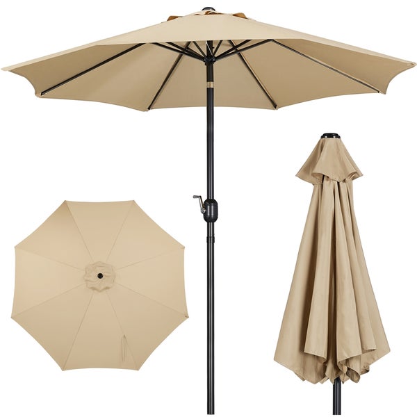 Gartenschirm mit Kurbelmechanismus in verschiedenen Ansichten