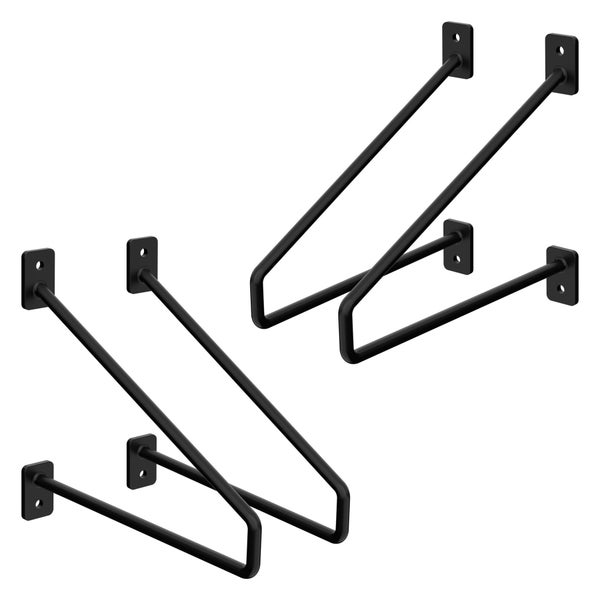 ML-Design 4 Stück Regalhalterung 220 mm, Schwarz, aus Stahl, Haarnadel Regalhalterungen, Schwebe Regalwinkel, Hairpin Wandhalterung, Regalträger für Wandmontage, Industrielle Wandregal, Wandkonsole