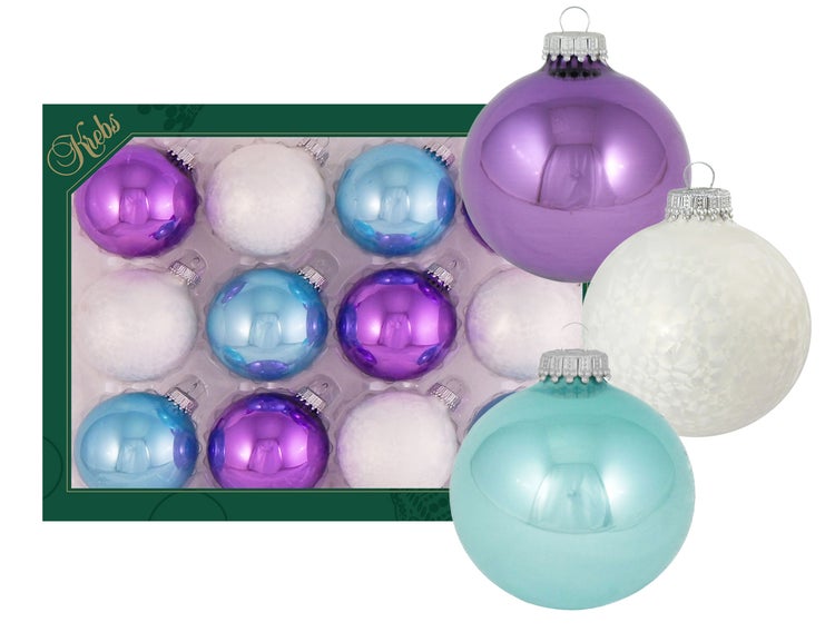 Weiß/Aqua/Lila glanz 7cm Glaskugeln Großpackung uni  (12), 12 Stck., Weihnachtsbaumkugeln, Christbaumschmuck, Weihnachtsbaumanhänger