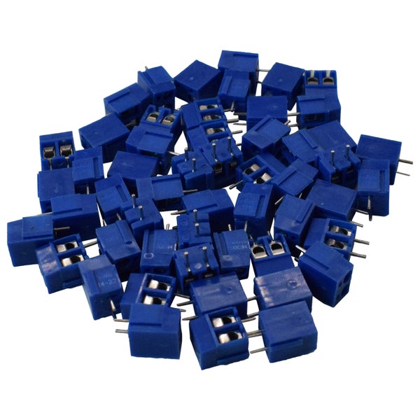 Haufen von blauen zweipoligen Leiterplatten Klemmen für elektronische Verbindungen
