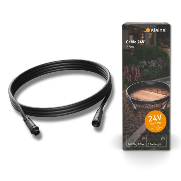 Steinel 24 Volt Plug und Play Kabel mit einer Länge von 2,5 Metern in Schwarz inklusive Verpackung.