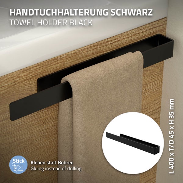 Schwarzer Handtuchhalter zur Wandmontage mit Handtuch
