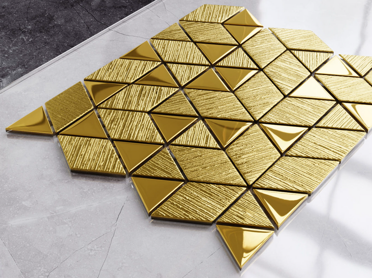 Glasmosaik auf Netz für Bad und Küche 26.3cm x 30.3cm - Scratched gold mirror
