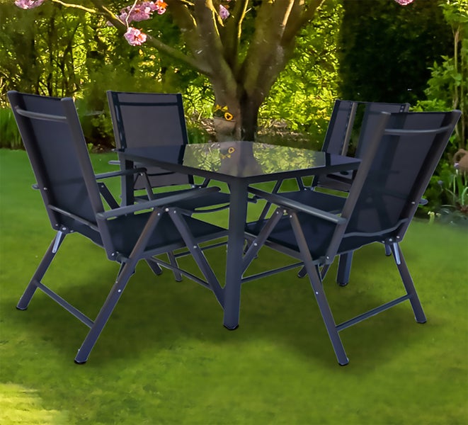 5 tlg. Alu Glas Tisch Gartenset Sitzgruppe 80 SW