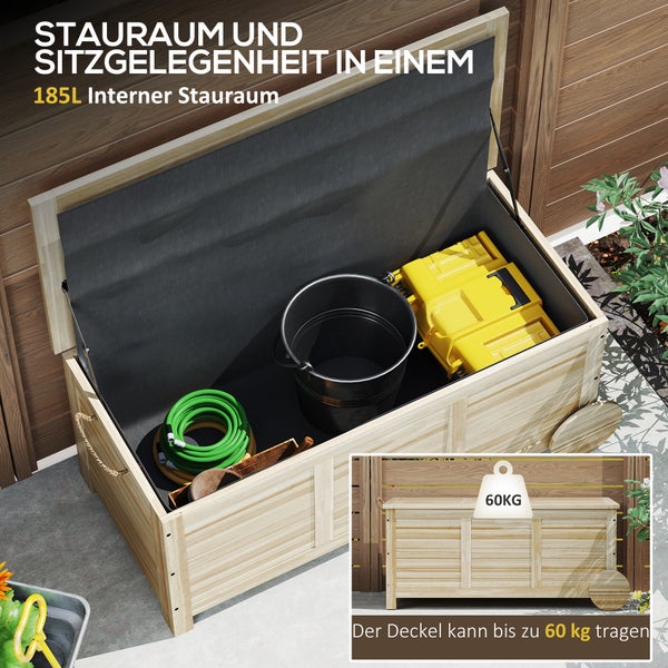 Offene Gartenbox aus Holz mit diversem Gartenzubehör