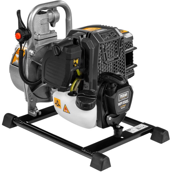 Texas Gartenpumpe WP358S mit Benzinmotor 35,8 Kubikzentimeter Hubraum auf einem stabilen Metallrahmen