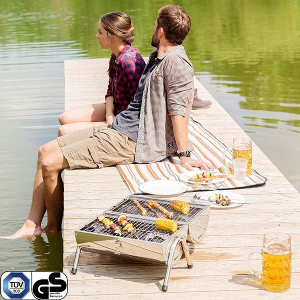 RESCH mobiler Holzkohle Grill klappbar, Edelstahl Tischgrill Holzkohlegrill Campinggrill Grillen