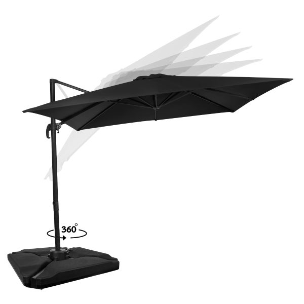 VONROC Freitragender Premium-Sonnenschirm Pisogne 300x300cm – Kombi-Set inklusive füllbaren Premium-Sonnenschirmfliesen – Um 360 drehbar – Neigbar - Anthrazit/Schwarz