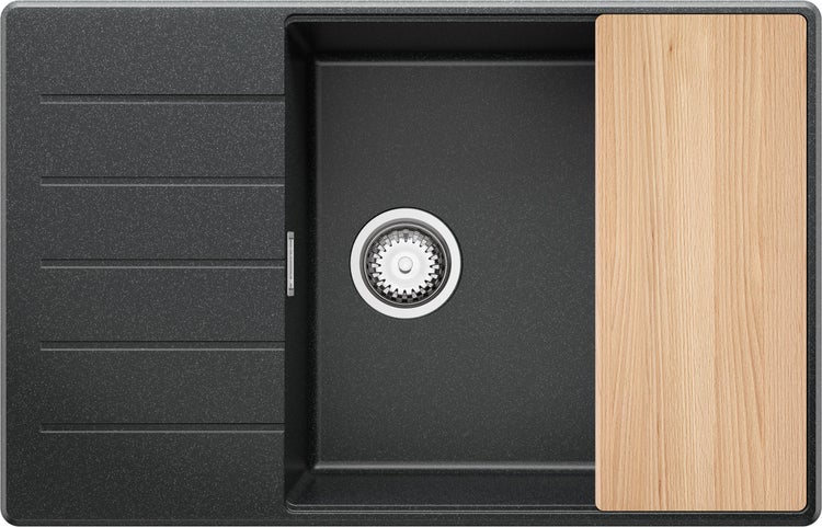 PRIMAGRAN Spülbecken Anthrazit 78x50cm, Granitspüle 1 Becken + Ablauf-Set + Schneidebrett, Küchenspüle ab 60er Unterschrank - Kopenhagen