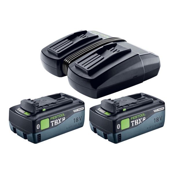 Festool Energie-Set mit Doppel-Schnellladegerät und zwei 18 Volt Bluetooth-Akkus.