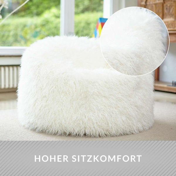 Green Bean Sitzsack Fellotpik mit Füllmaterial (EPS Perlen) - Indoor Maße ca 100 x 55 cm - Bean Bag Sitzkissen Sitzpuff Sitzsessel Bodenkissen Lounge Creme