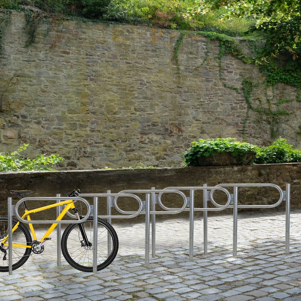 2 x Fahrradanlehnbügel  115 x 124 cm Stahl feuerverzinkt Ø 60 mm grau Einbetonieren Fahrradständer Parker Typ O