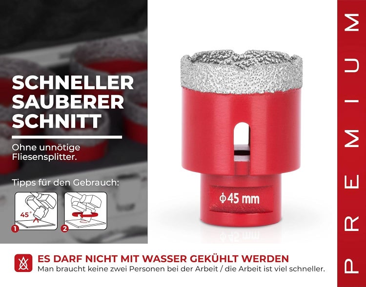 PROREGAL Diamant Bohrkronenaufsatz Premium Crystal 55 mm für Fliesen Glas Feinsteinzeug Keramik Granit Steinfliesen Winkelschleifer Flex M14